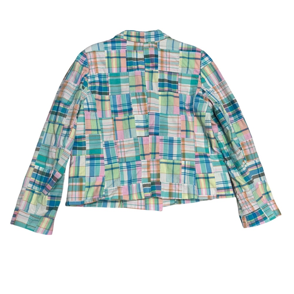 Talbots Blazer Women 14 Multi Madras Patchwork Excellent Cropped Double Breasted - Picture 8 of 12